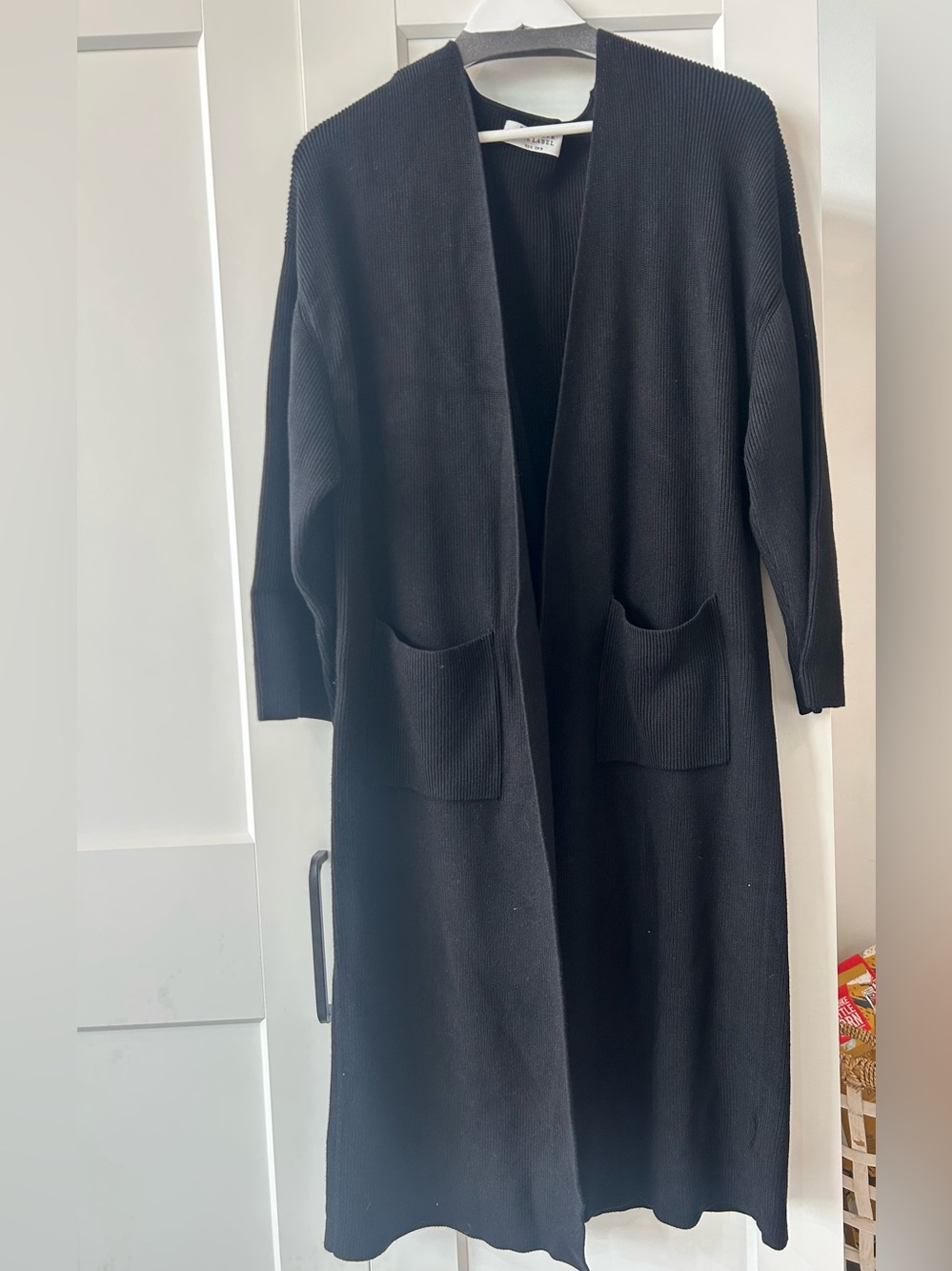 Brunette The Label - Long Black Open-Front Knit Cardigan Size XS/S